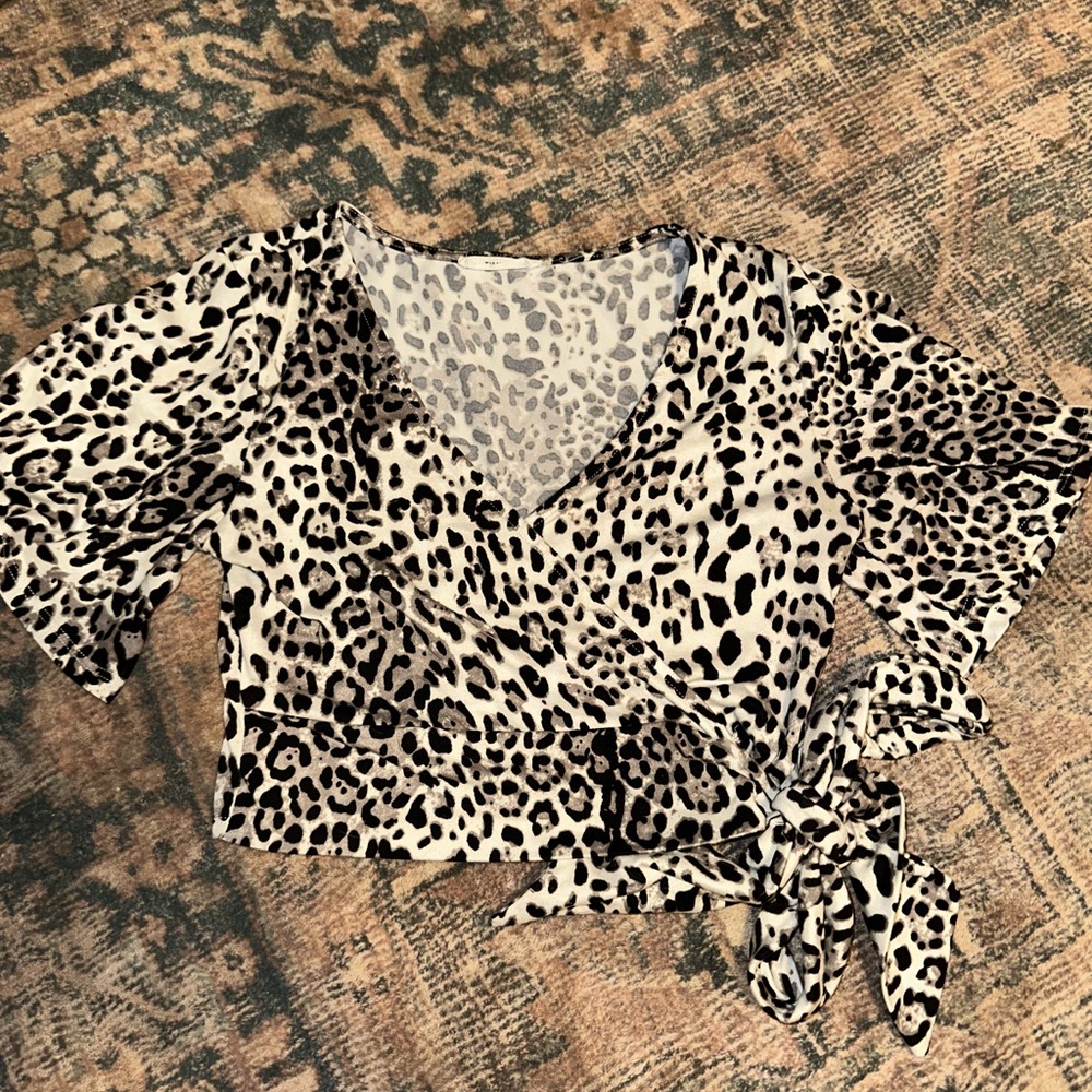 Timing Black and White Animal Print Wrap Blouse